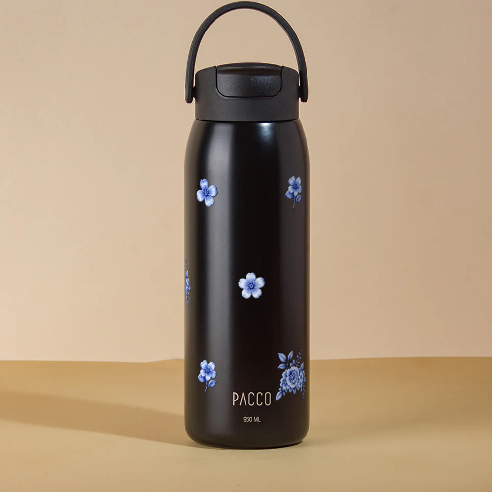 Garrafa Térmica PACCO Easy 950ml Jardim Azul Preto