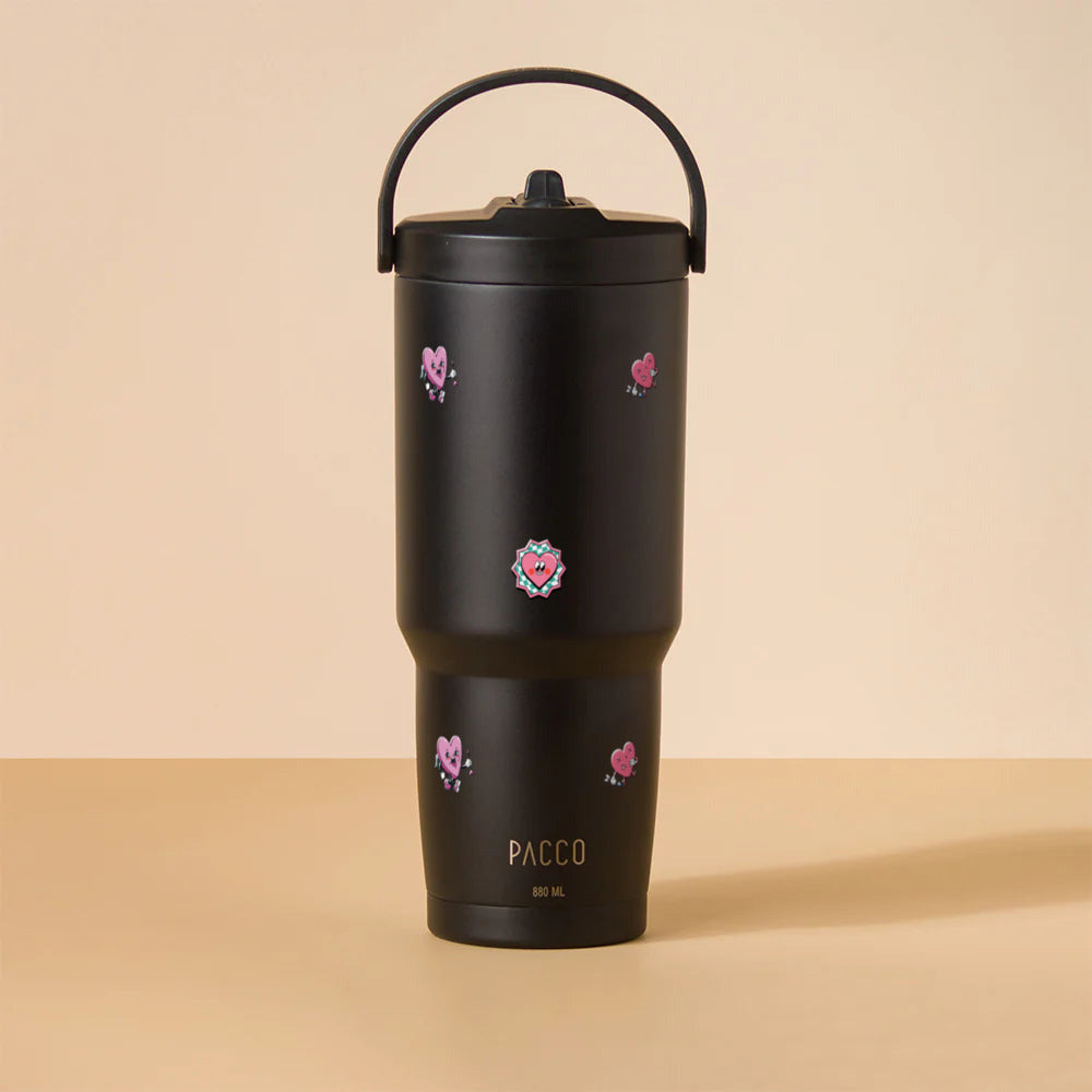 Copo Térmico PACCO SuperCup 880ml Corações Preto