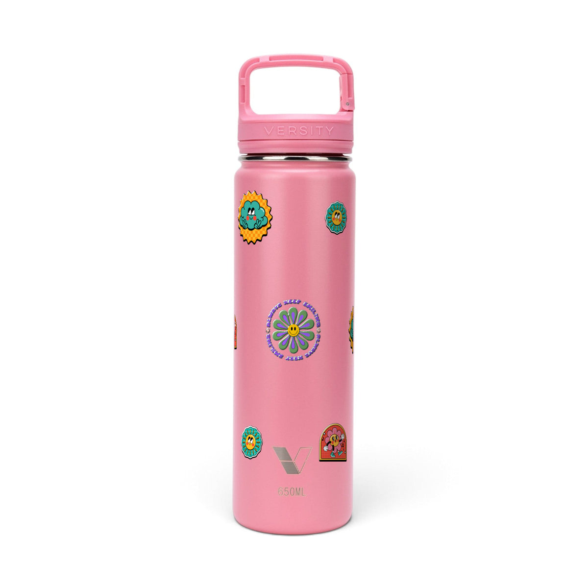 Garrafa Térmica Versity ColdKeeper 650ml Retrô Good Vibes Rosa Chiclete