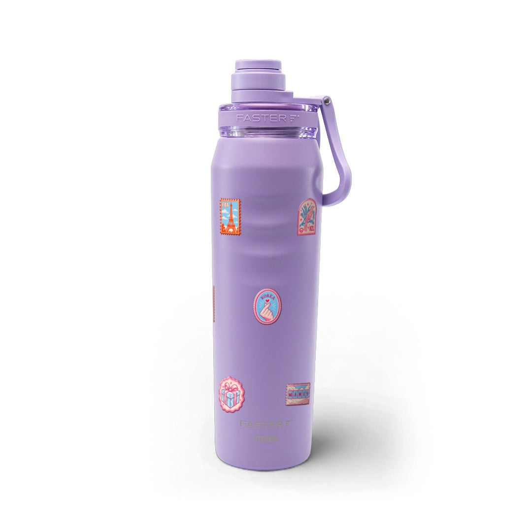 Garrafa Térmica Faster Oásis 650ml Selos de Viagem Lilás