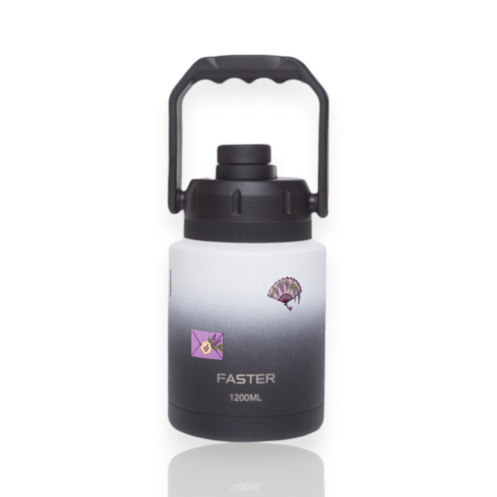 Garrafa Térmica Faster Growler 1200ml Lavanda Botânica Preta com branco