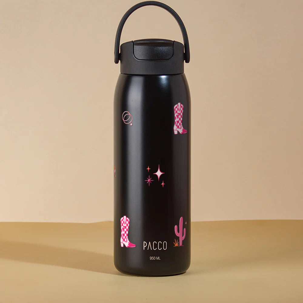 Garrafa Térmica PACCO Easy 950ml Country Rosa Preto