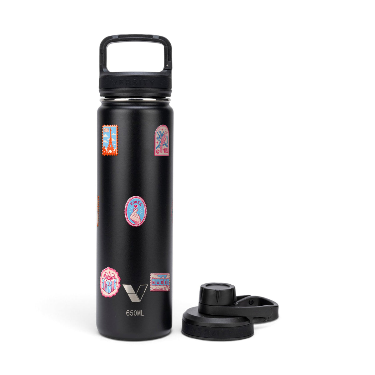 Garrafa Térmica Versity ColdKeeper 650ml Selos de Viagem Preta