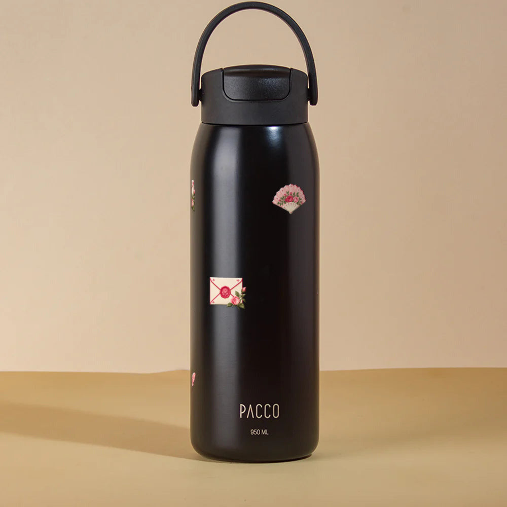 Garrafa Térmica PACCO Easy 950ml Rosé Romântico Preto