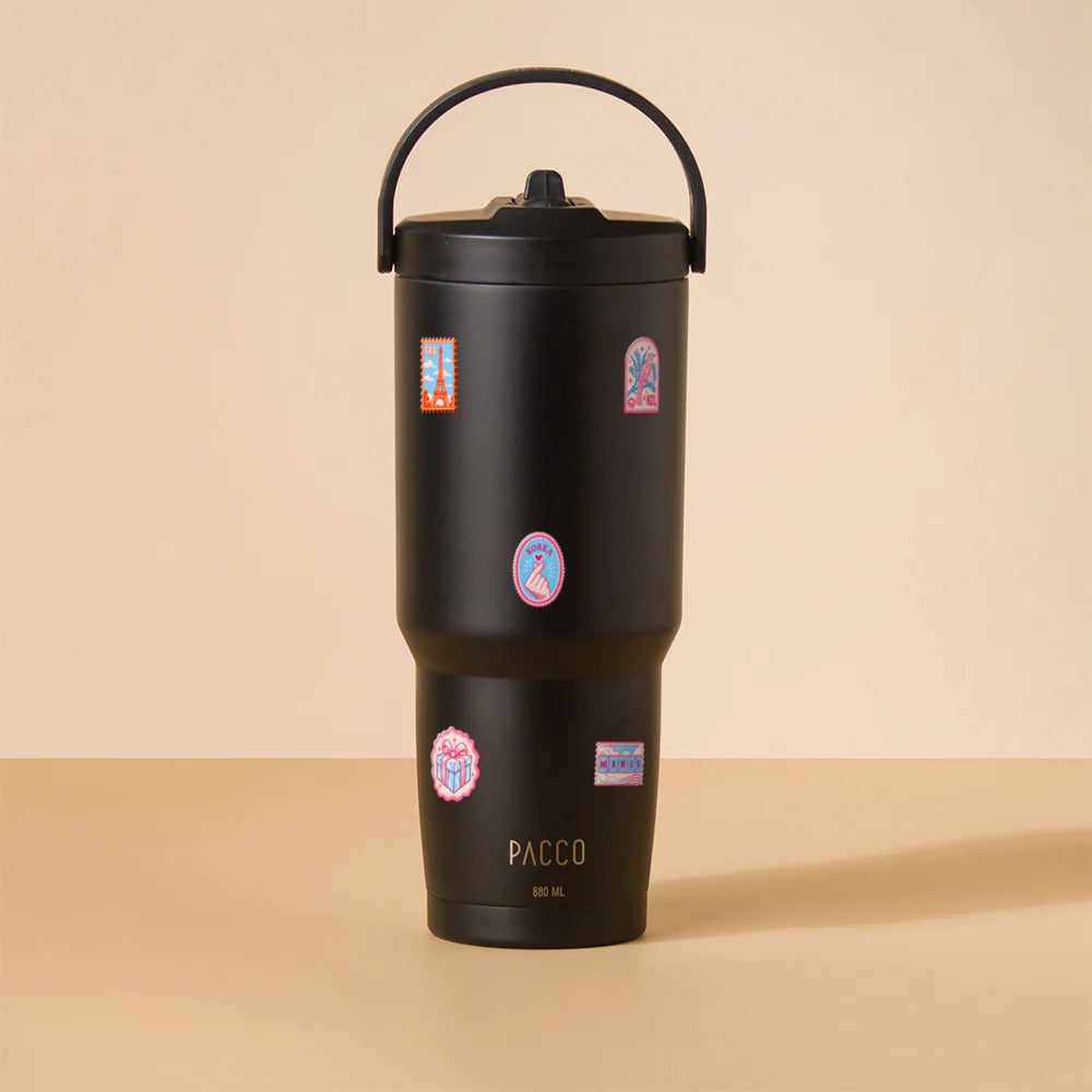 Copo Térmico PACCO SuperCup 880ml Selos de Viagem Preto