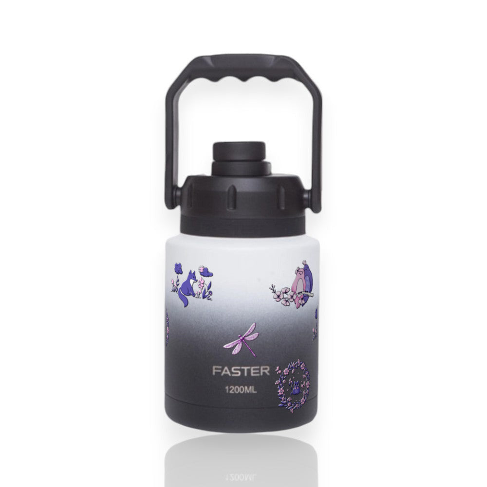 Garrafa Térmica Faster Growler 1200ml Natureza Lilás Preta com branco