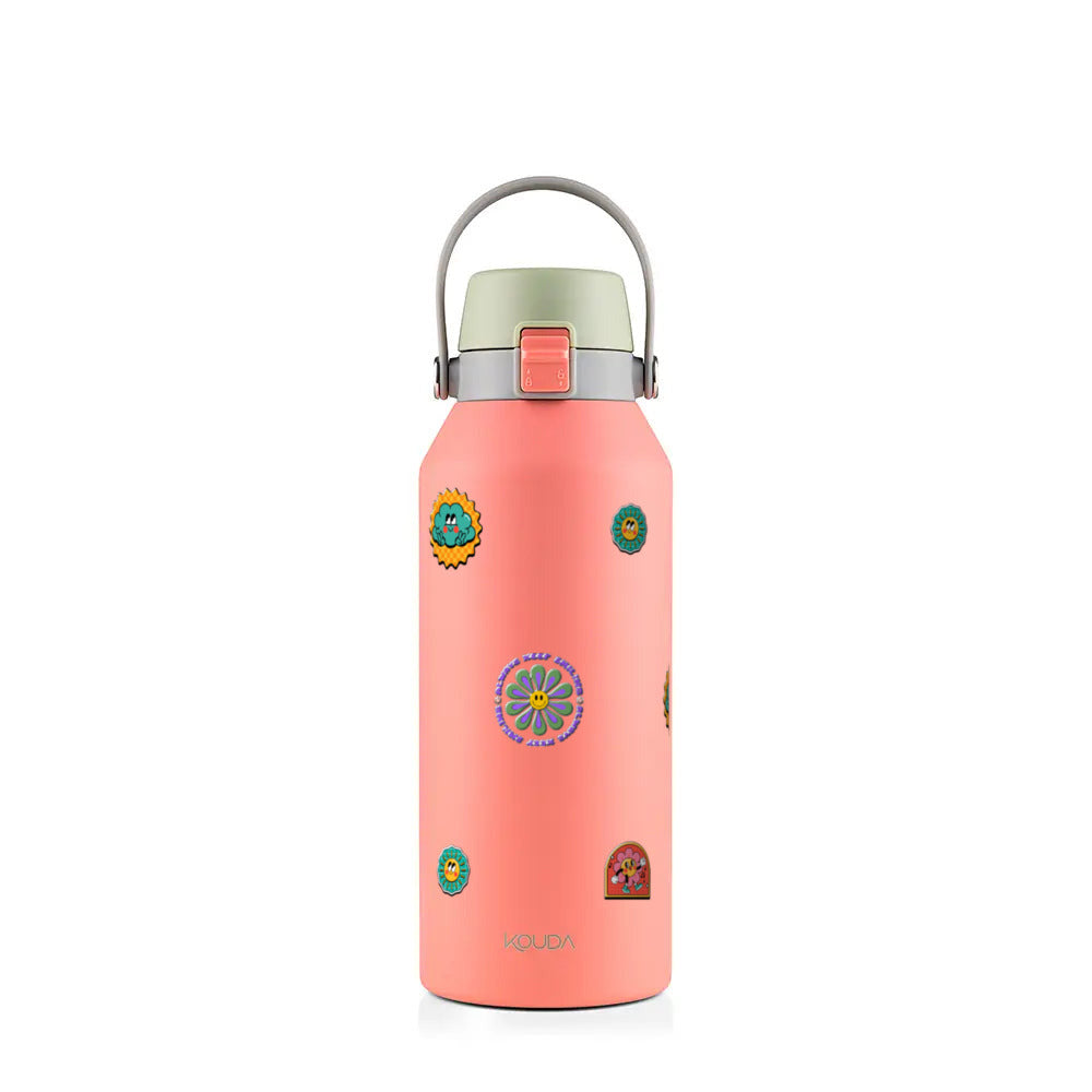 Garrafa Térmica Kouda Vega 1000ml Retrô Good Vibes Coral