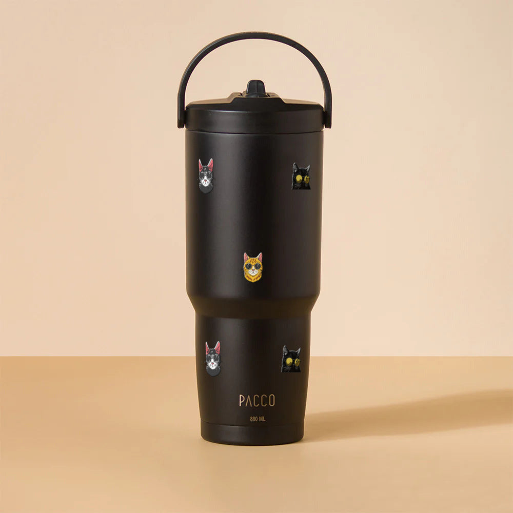 Copo Térmico PACCO SuperCup 880ml Gatos de Óculos Preto