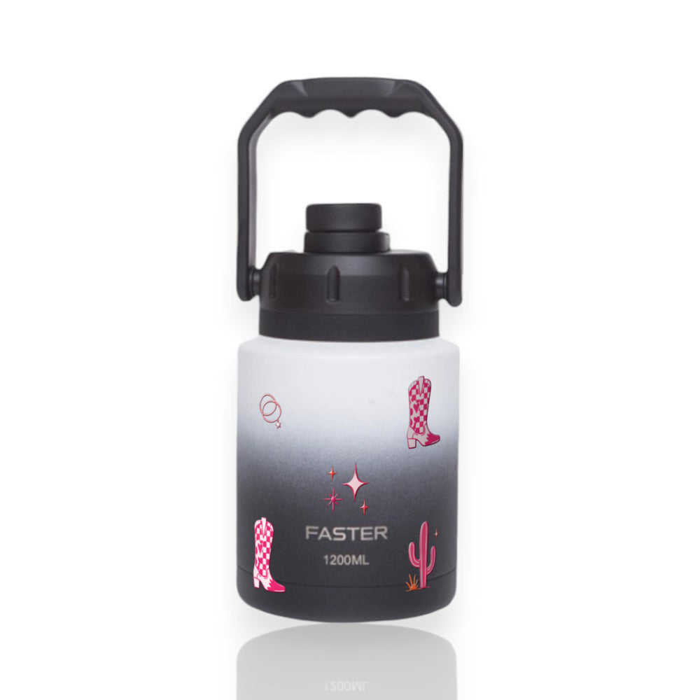 Garrafa Térmica Faster Growler 1200ml Country Rosa Preta com branco