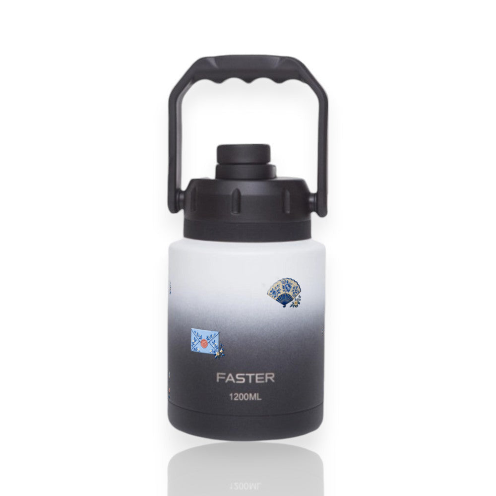 Garrafa Térmica Faster Growler 1200ml Porcelana Azul Preta com branco