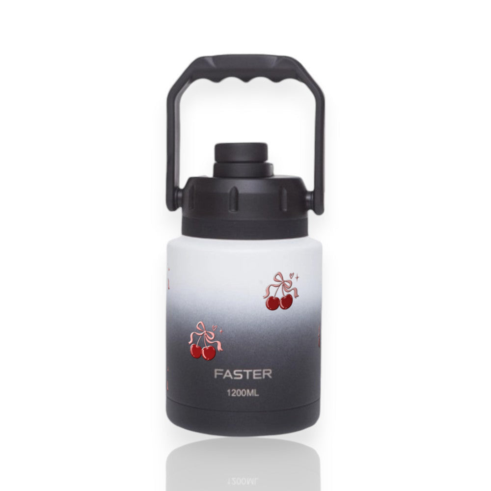 Garrafa Térmica Faster Growler 1200ml Cereja Pop Preta com branco