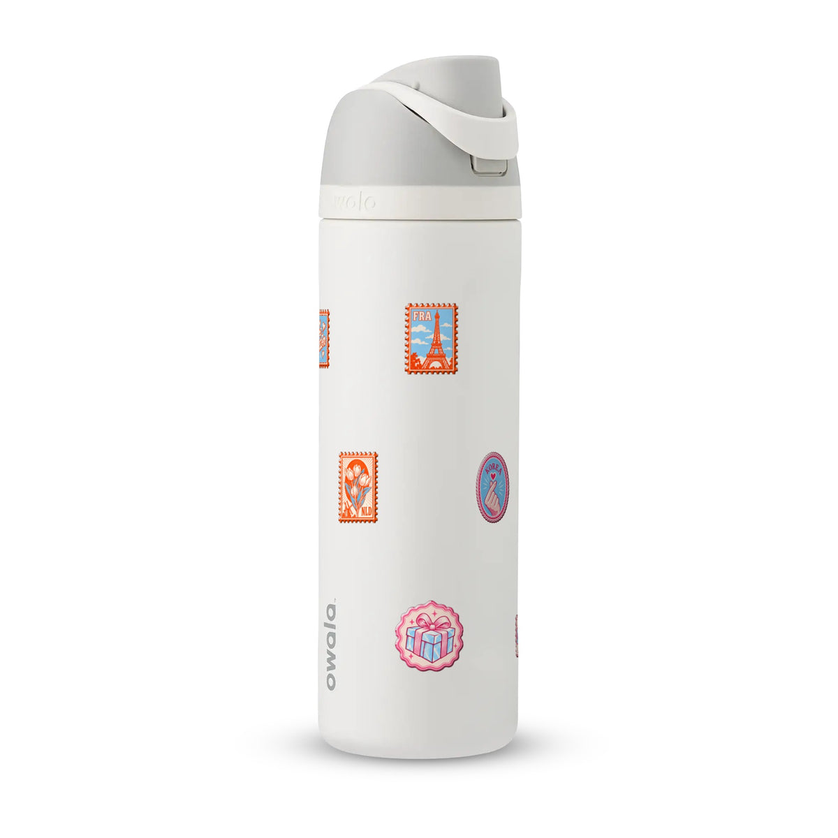 Garrafa Térmica Owala FreeSip 710ml Selos de Viagem White Marshmallow
