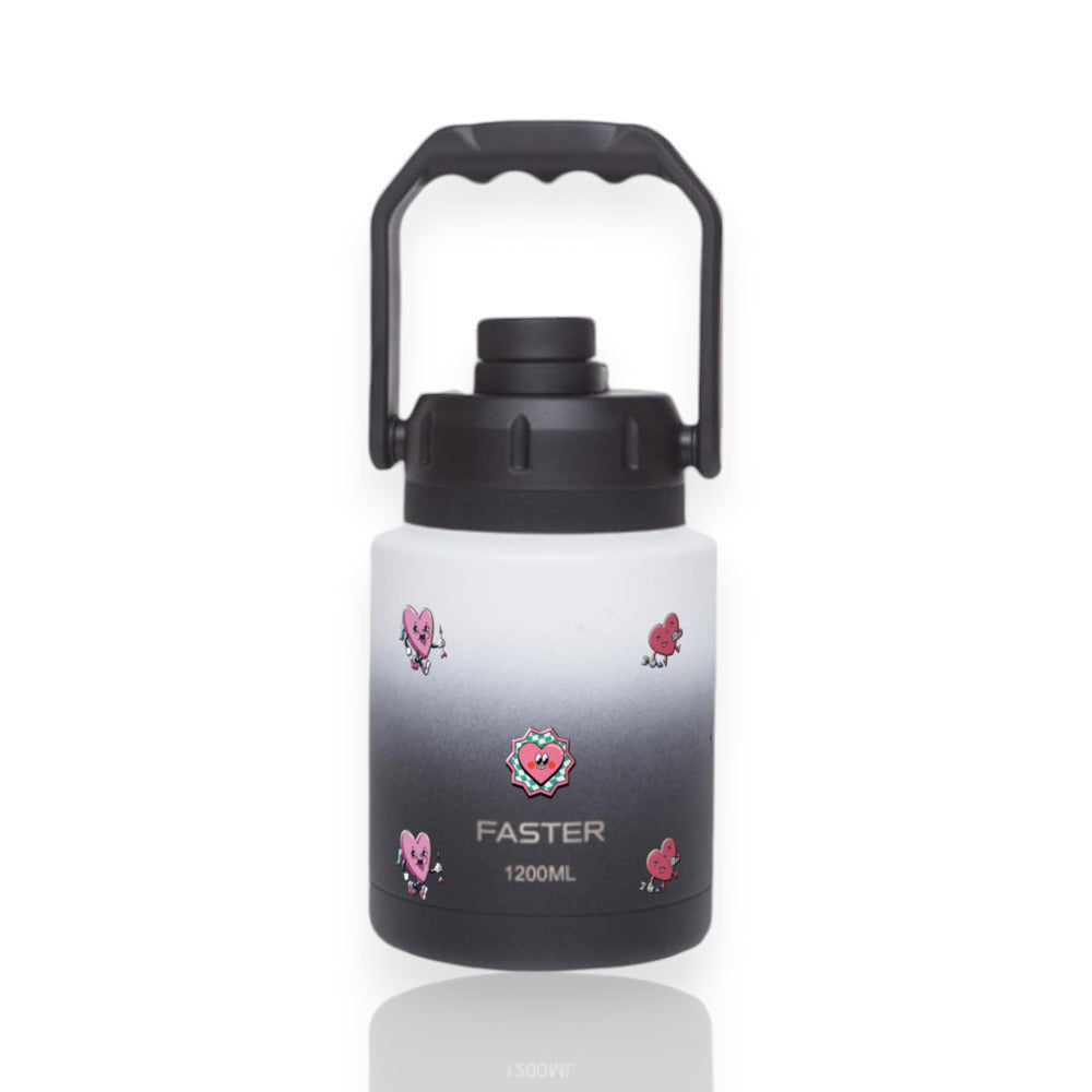 Garrafa Térmica Faster Growler 1200ml Corações Preta com branco