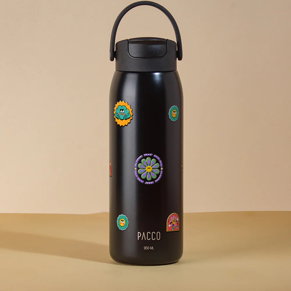 Garrafa Térmica PACCO Easy 950ml Retrô Good Vibes Preto