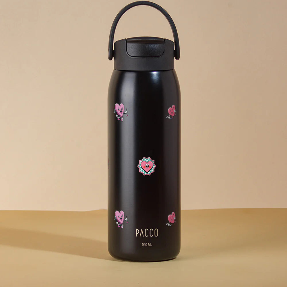 Garrafa Térmica PACCO Easy 950ml Corações Preto