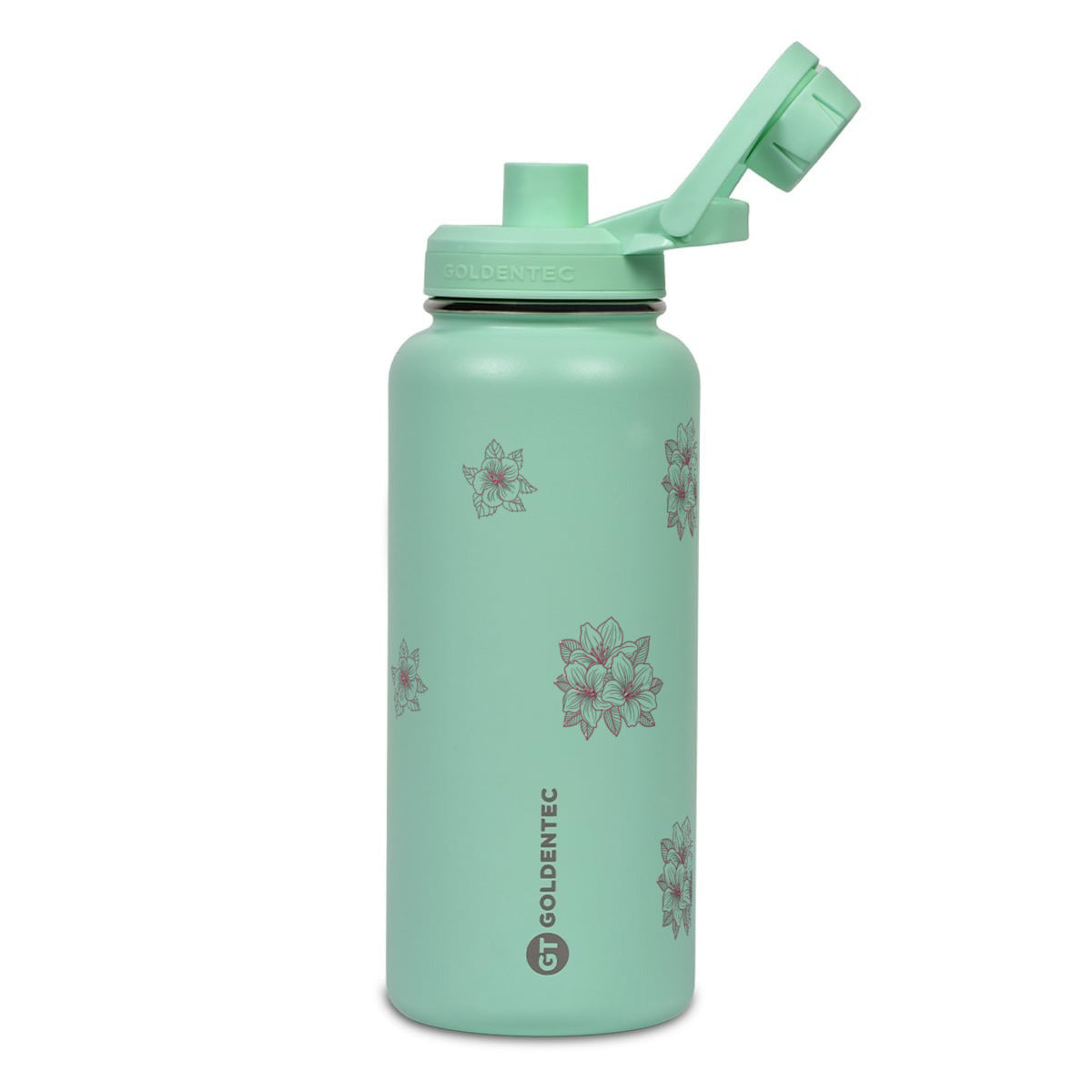 Garrafa Térmica Goldentec 1000ml Floral Rosa Verde Menta