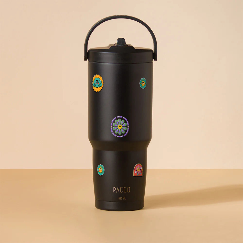 Copo Térmico PACCO SuperCup 880ml Retrô Good Vibes Preto
