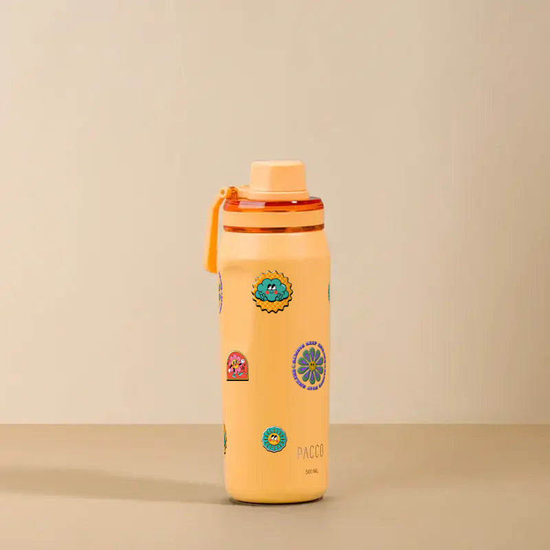 Garrafa Térmica PACCO Vyta 500ml Retrô Good Vibes Yellow Crush, foto de estúdio