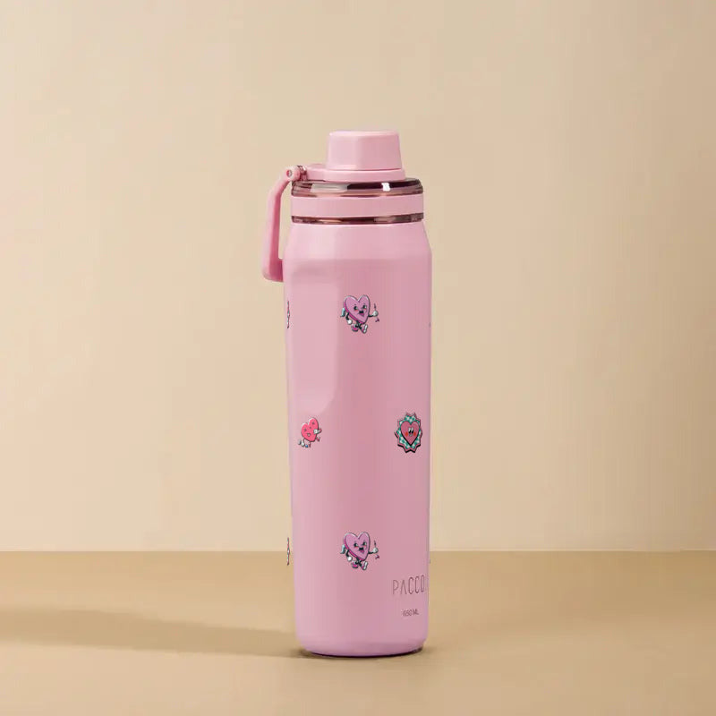 Garrafa Térmica PACCO Vyta 650ml Corações Sweet Rose, foto de estúdio