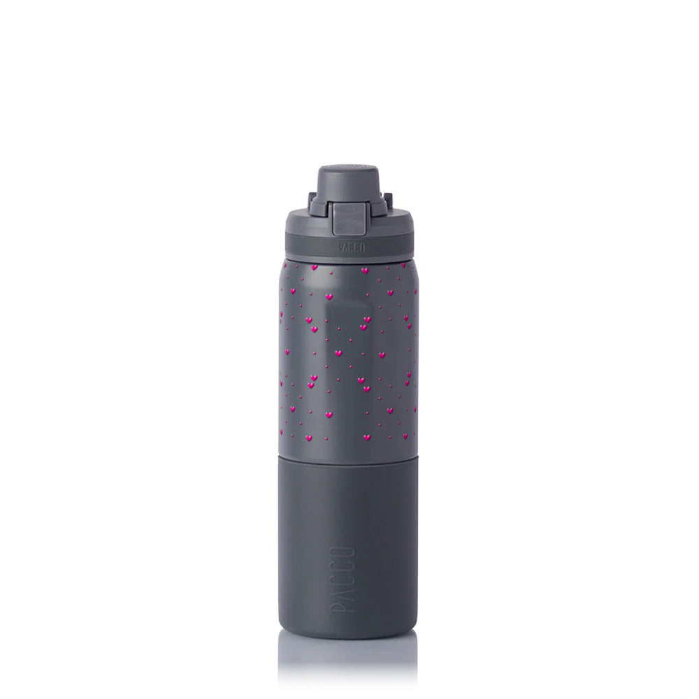 Garrafa Térmica PACCO Nexa 600ml Corações Rosa CINZA, frente