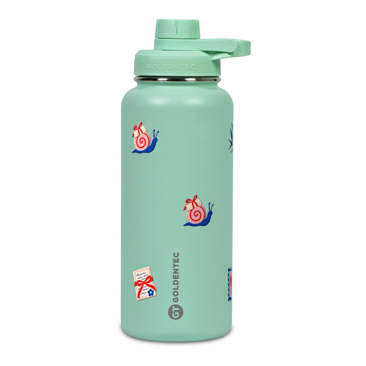Garrafa Térmica Goldentec 1000ml Clube das Cartas Verde Menta, frente