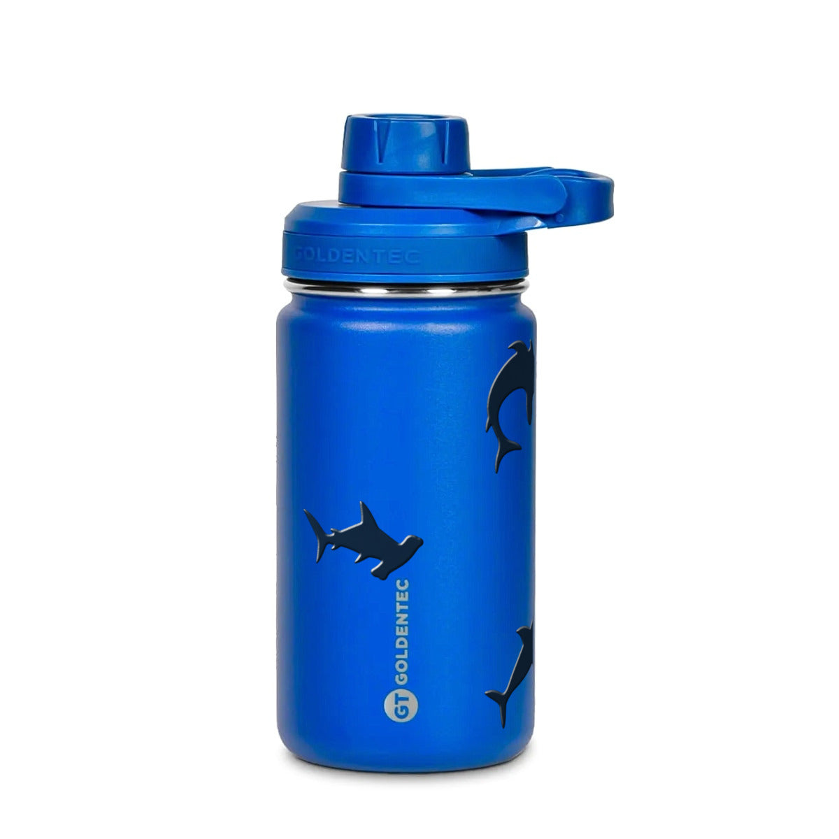 Garrafa Térmica Goldentec 350ml Tubarões Azul, frente