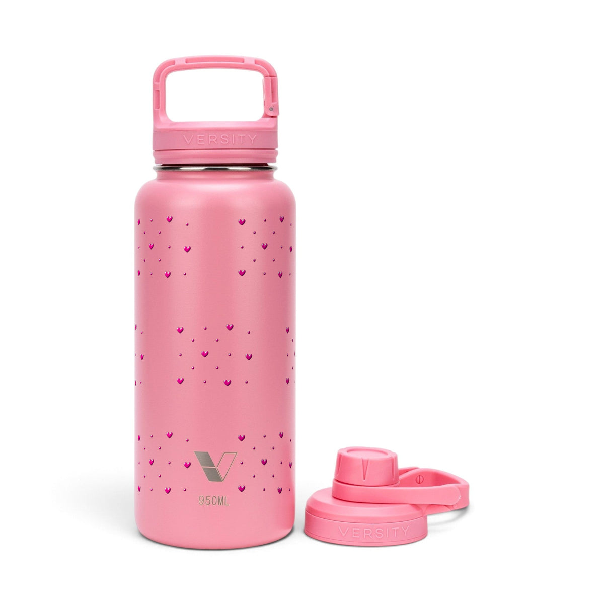 Garrafa Térmica Versity ColdKeeper 950ml Corações Rosa Rosa Chiclete, frente
