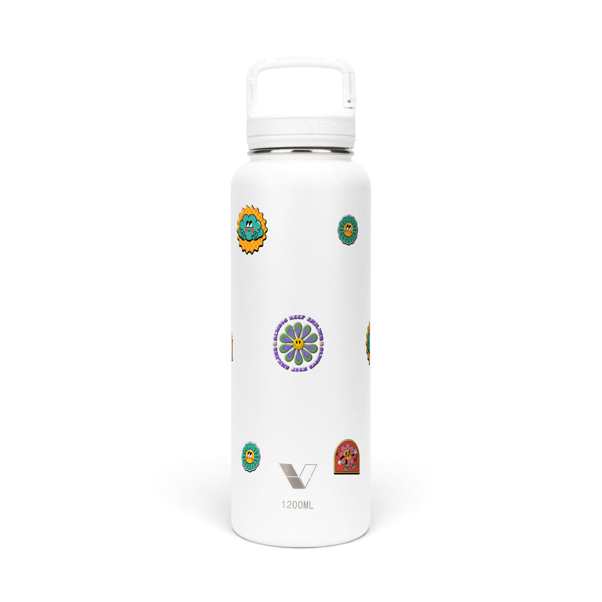 Garrafa Térmica Versity ColdKeeper 1200ml Retrô Good Vibes Branca, frente