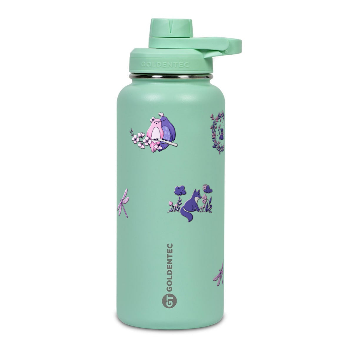 Garrafa Térmica Goldentec 1000ml Natureza Lilás Verde Menta, frente