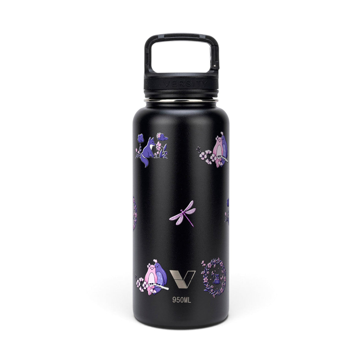 Garrafa Térmica Versity ColdKeeper 950ml Natureza Lilás Preta, frente