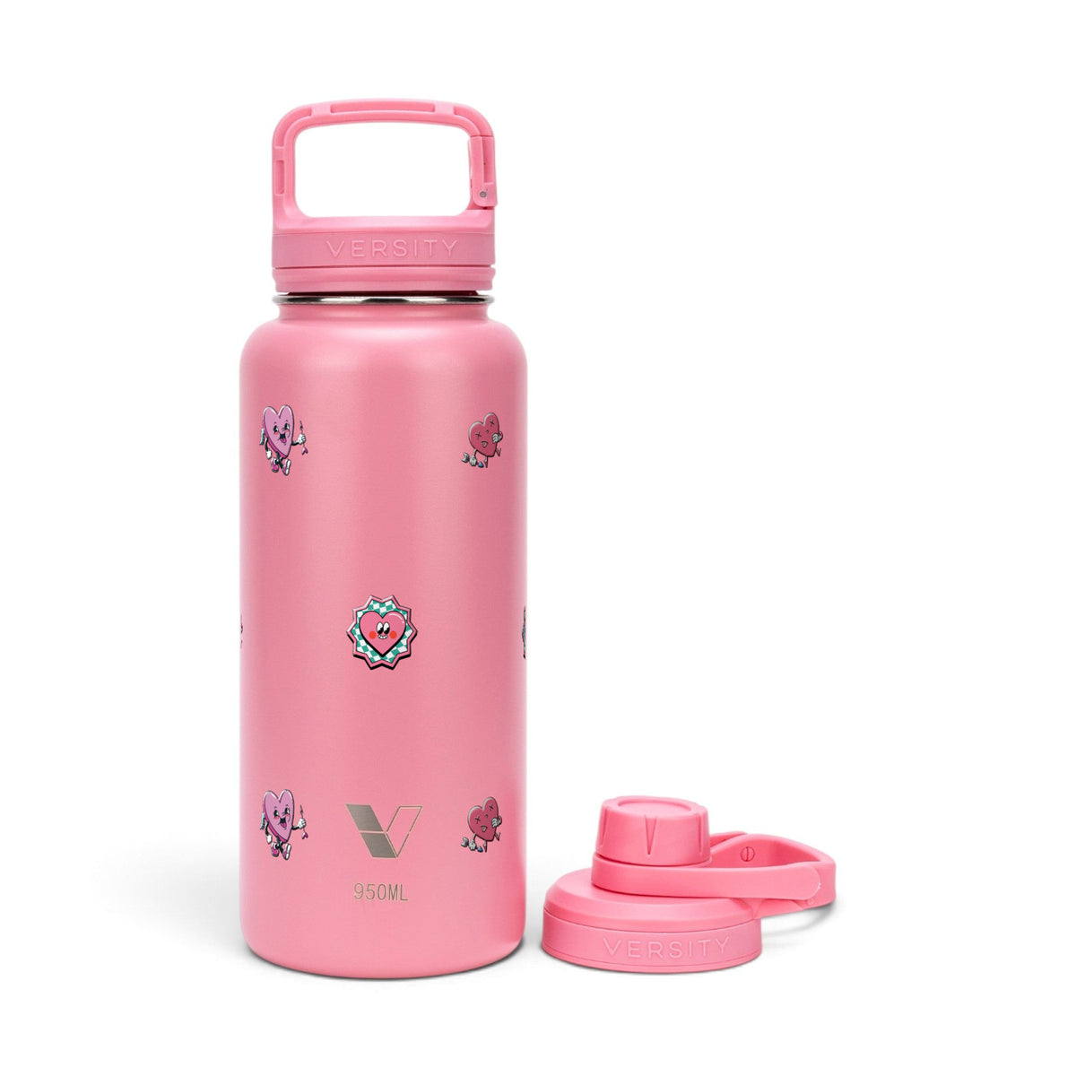 Garrafa Térmica Versity ColdKeeper 950ml Corações Rosa Chiclete, frente