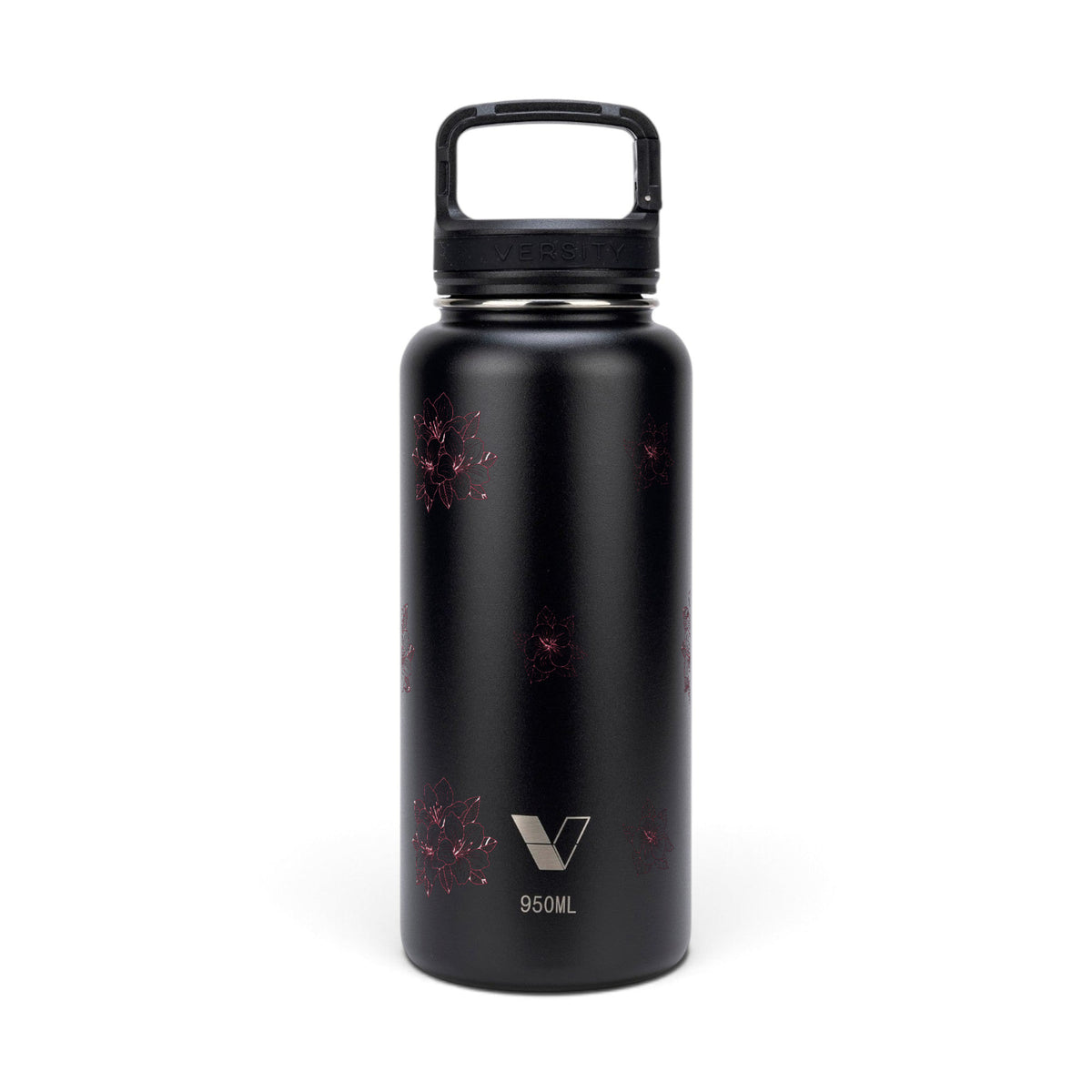 Garrafa Térmica Versity ColdKeeper 950ml Floral Rosa Preta, frente
