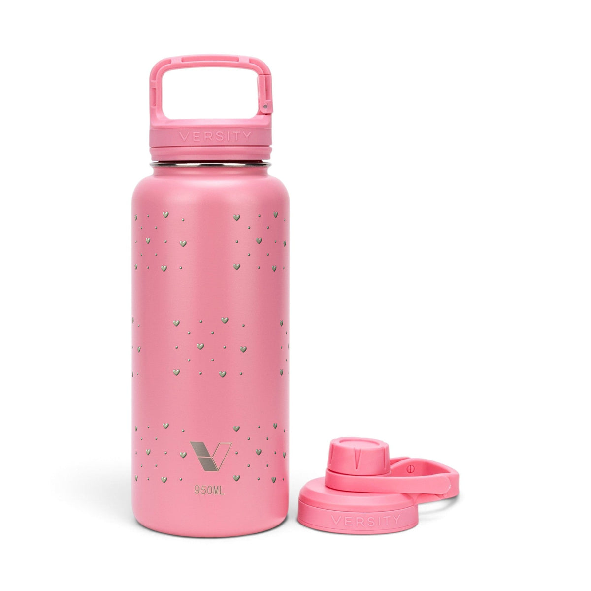 Garrafa Térmica Versity ColdKeeper 950ml Corações Sálvia Rosa Chiclete, frente