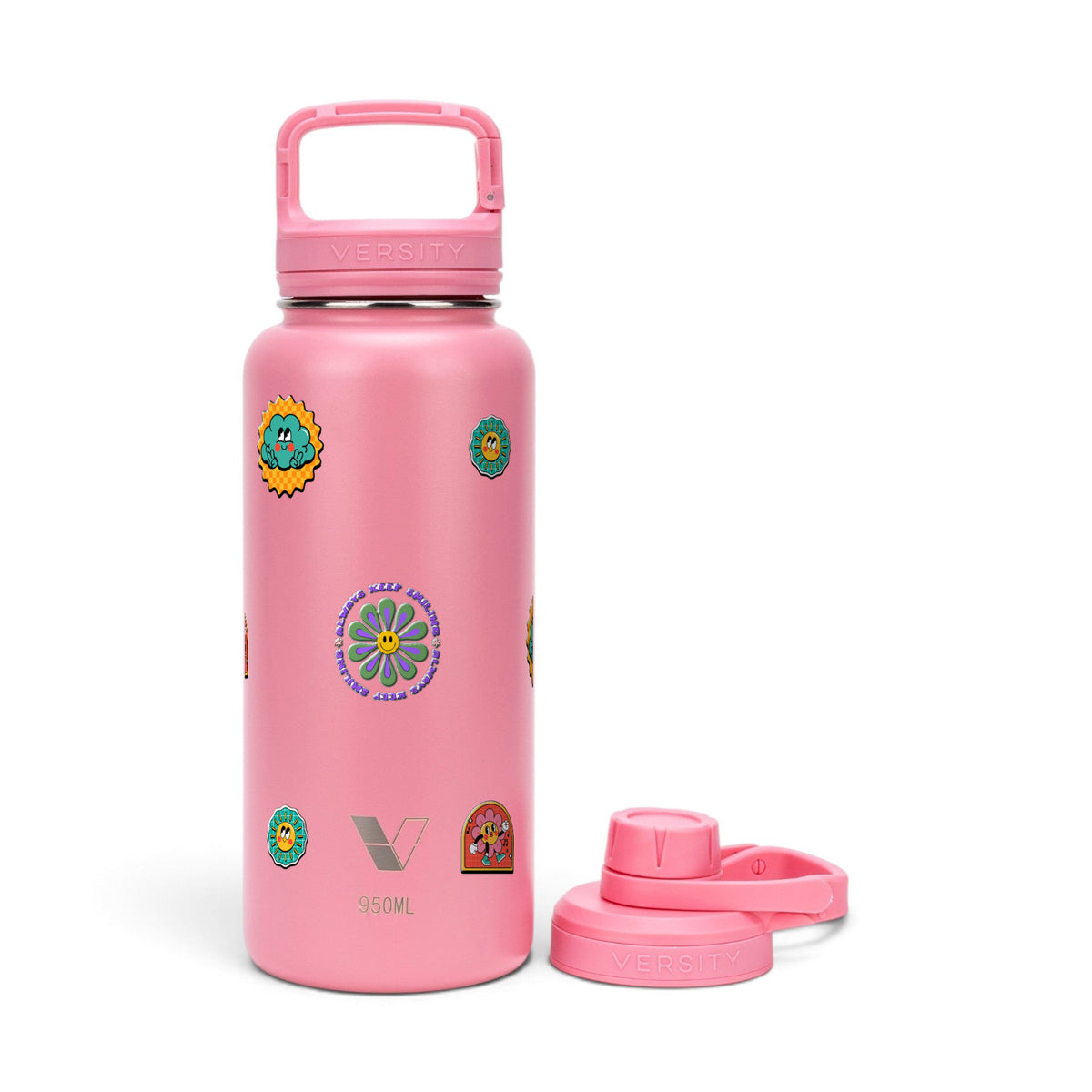 Garrafa Térmica Versity ColdKeeper 950ml Retrô Good Vibes Rosa Chiclete, frente