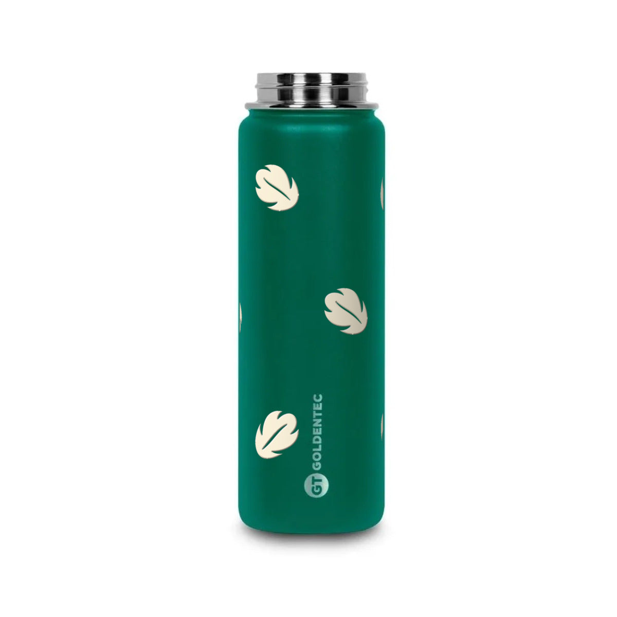 Garrafa Térmica Goldentec 750ml Folhas Creme Verde Militar, frente