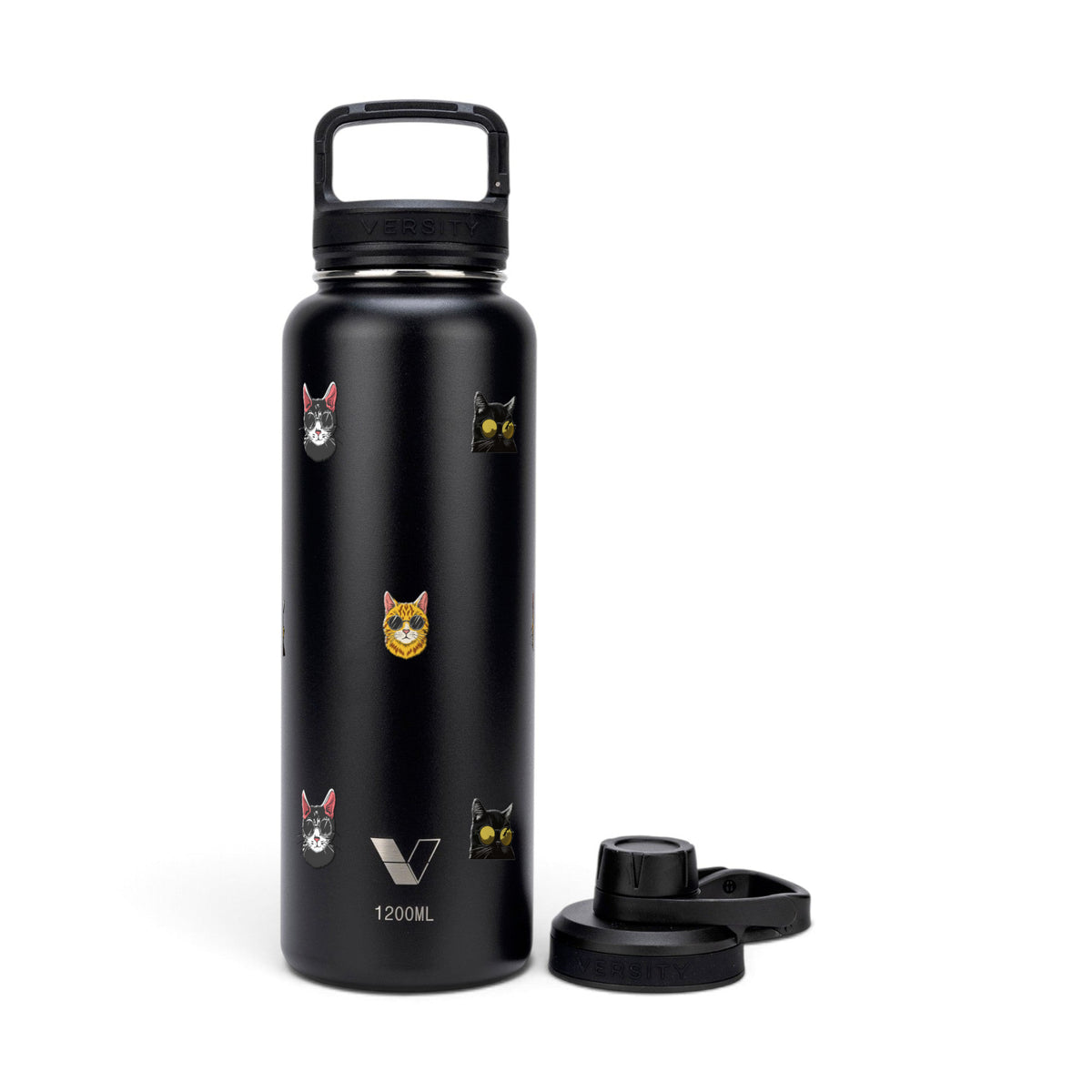 Garrafa Térmica Versity ColdKeeper 1200ml Gatos de Óculos Preta, kit