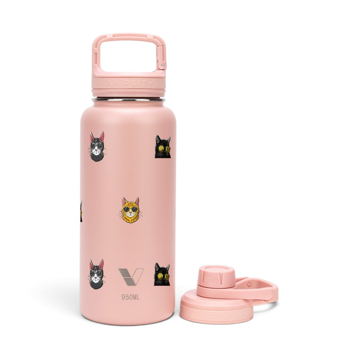 Garrafa Térmica Versity ColdKeeper 950ml Gatos de Óculos Rose, kit