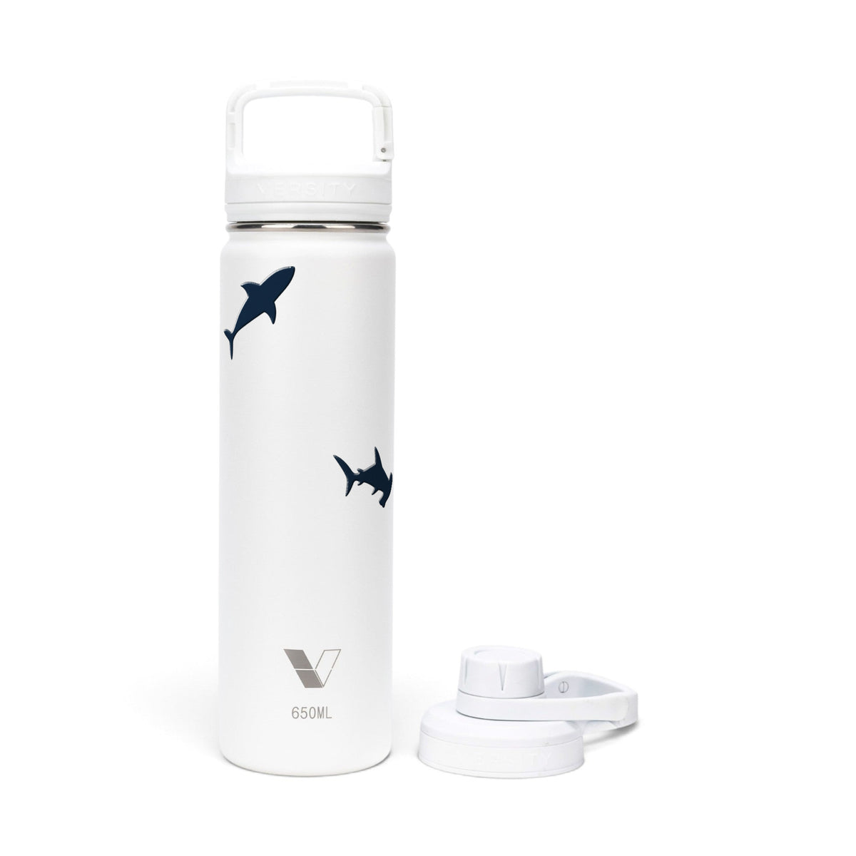 Garrafa Térmica Versity ColdKeeper 650ml Tubarões Branca, kit