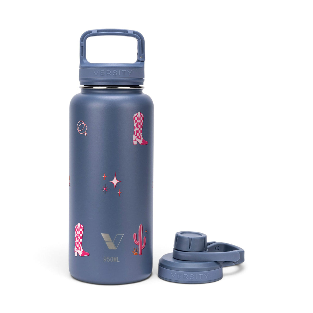 Garrafa Térmica Versity ColdKeeper 950ml Country Rosa Azul, kit