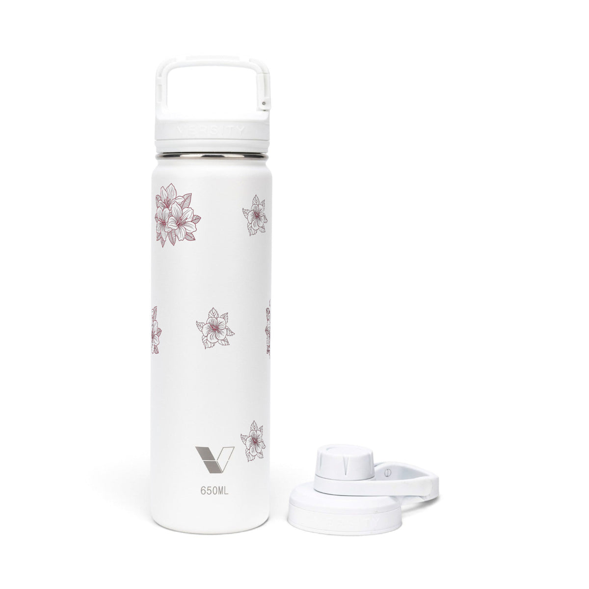 Garrafa Térmica Versity ColdKeeper 650ml Floral Rosa Branca, kit