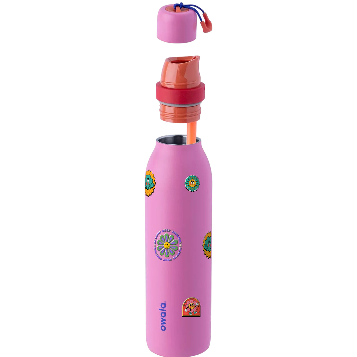 Garrafa Térmica Owala Twist 710ml Retrô Good Vibes Fruit Punch, com a tampa aberta