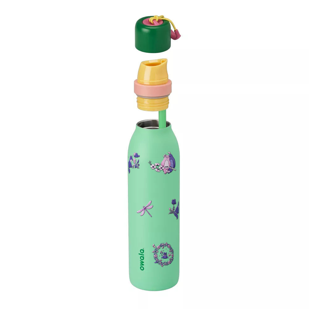 Garrafa Térmica Owala Twist 710ml Natureza Lilás Scream Green, com a tampa aberta