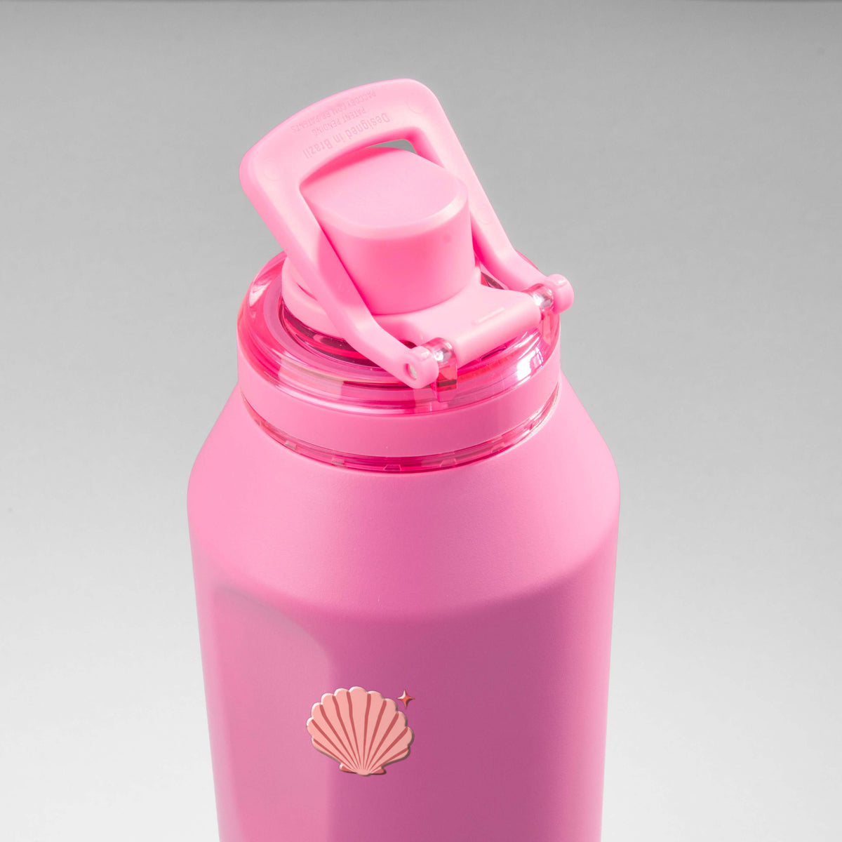 Garrafa Térmica PACCO Vyta 1200ml Ocean Blush Chiclete, vista de cima com a alça levantada