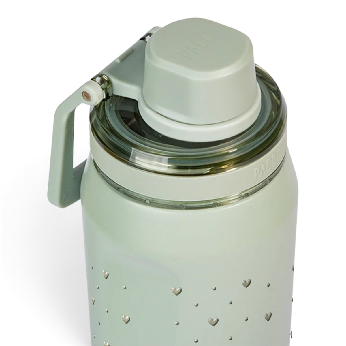 Garrafa Térmica PACCO Vyta 650ml Corações Sálvia Aqua Grey, detalhe da tampa