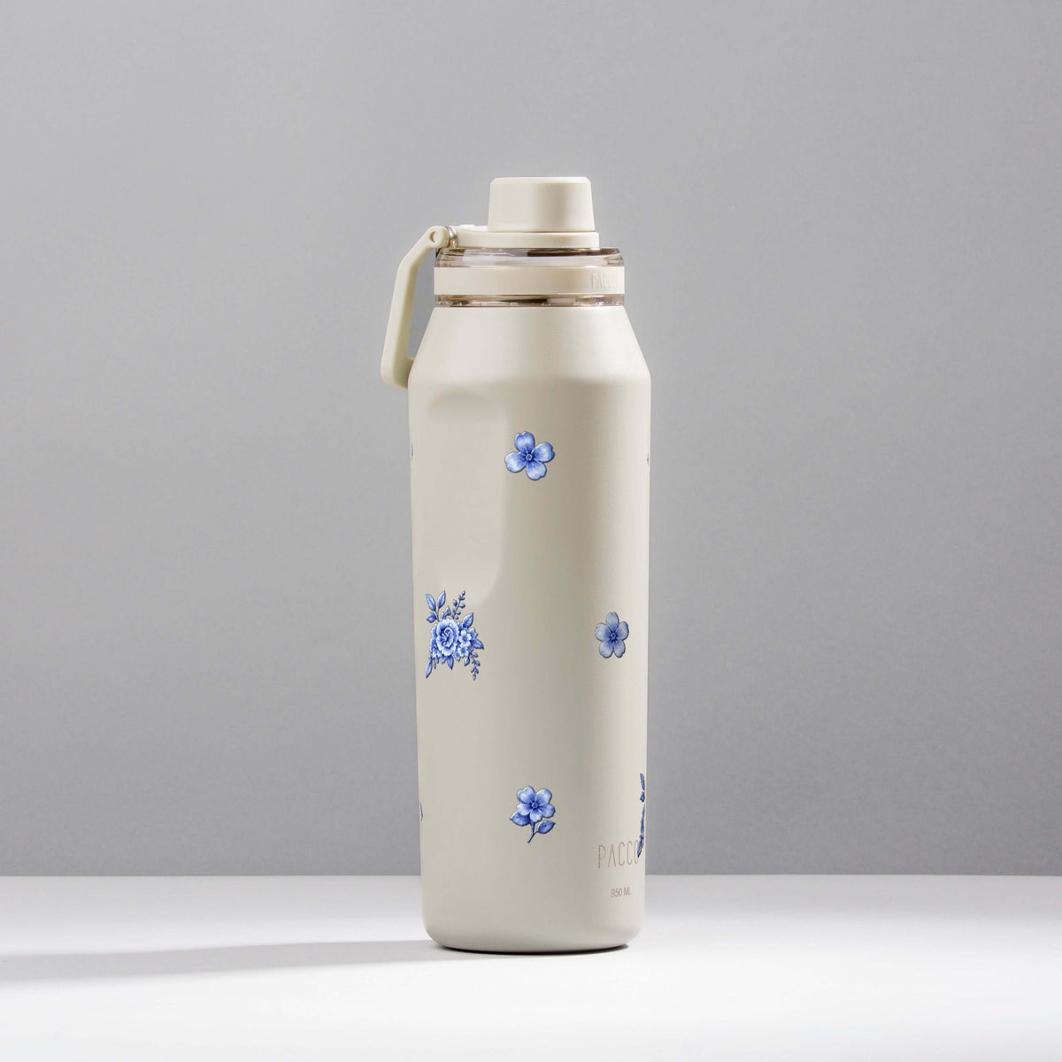 Garrafa Térmica PACCO Vyta 950ml Jardim Azul Creme, foto de estúdio