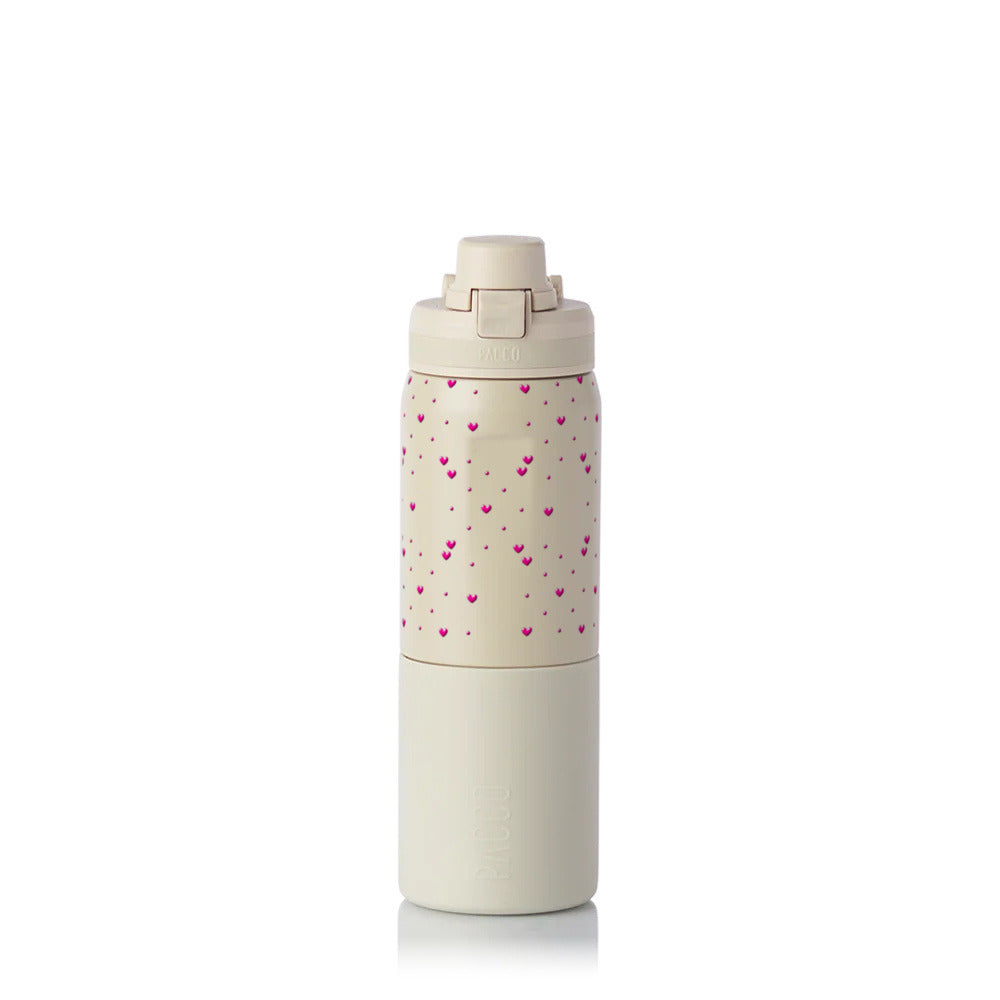 Garrafa Térmica PACCO Nexa 600ml Corações Rosa CREME, frente