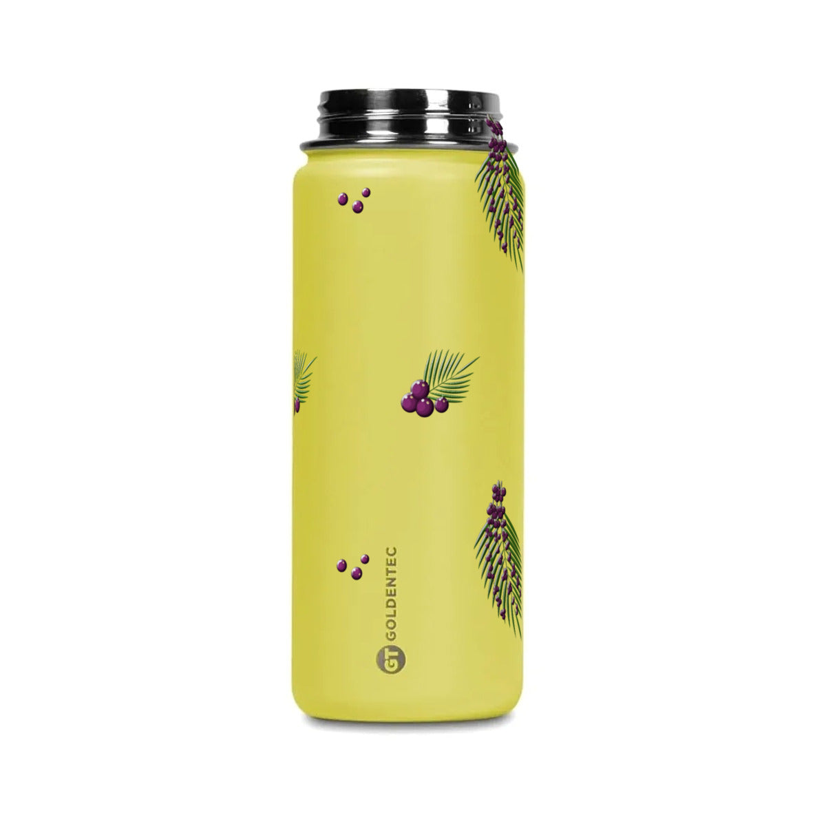 Garrafa Térmica Goldentec 500ml Açaí Amarela, tampa aberta