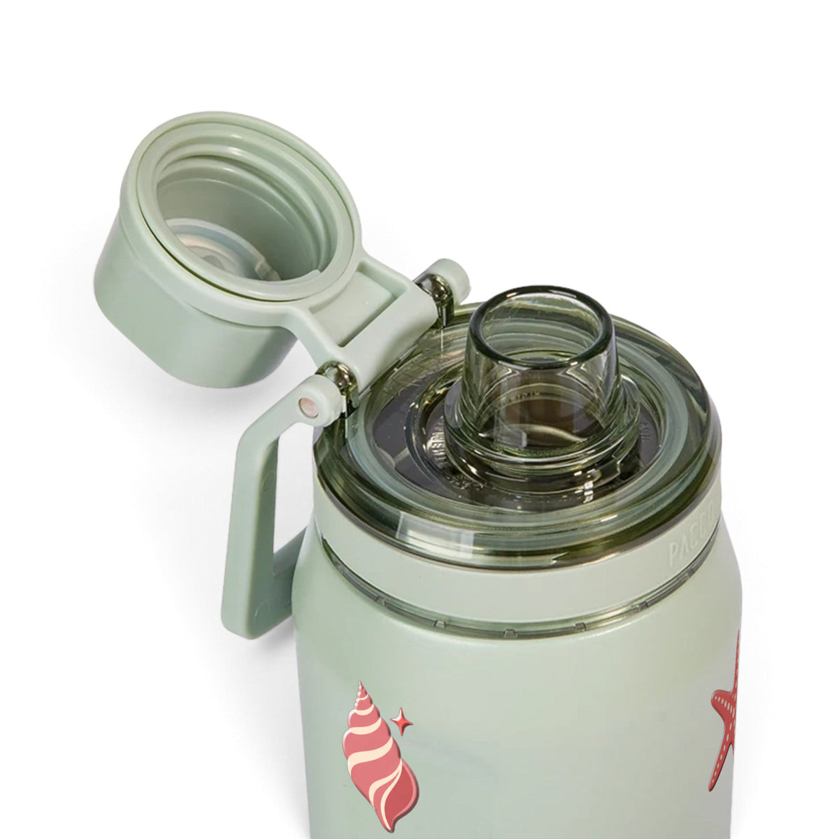 Garrafa Térmica PACCO Vyta 350ml Ocean Blush Aqua Grey, com a tampa aberta