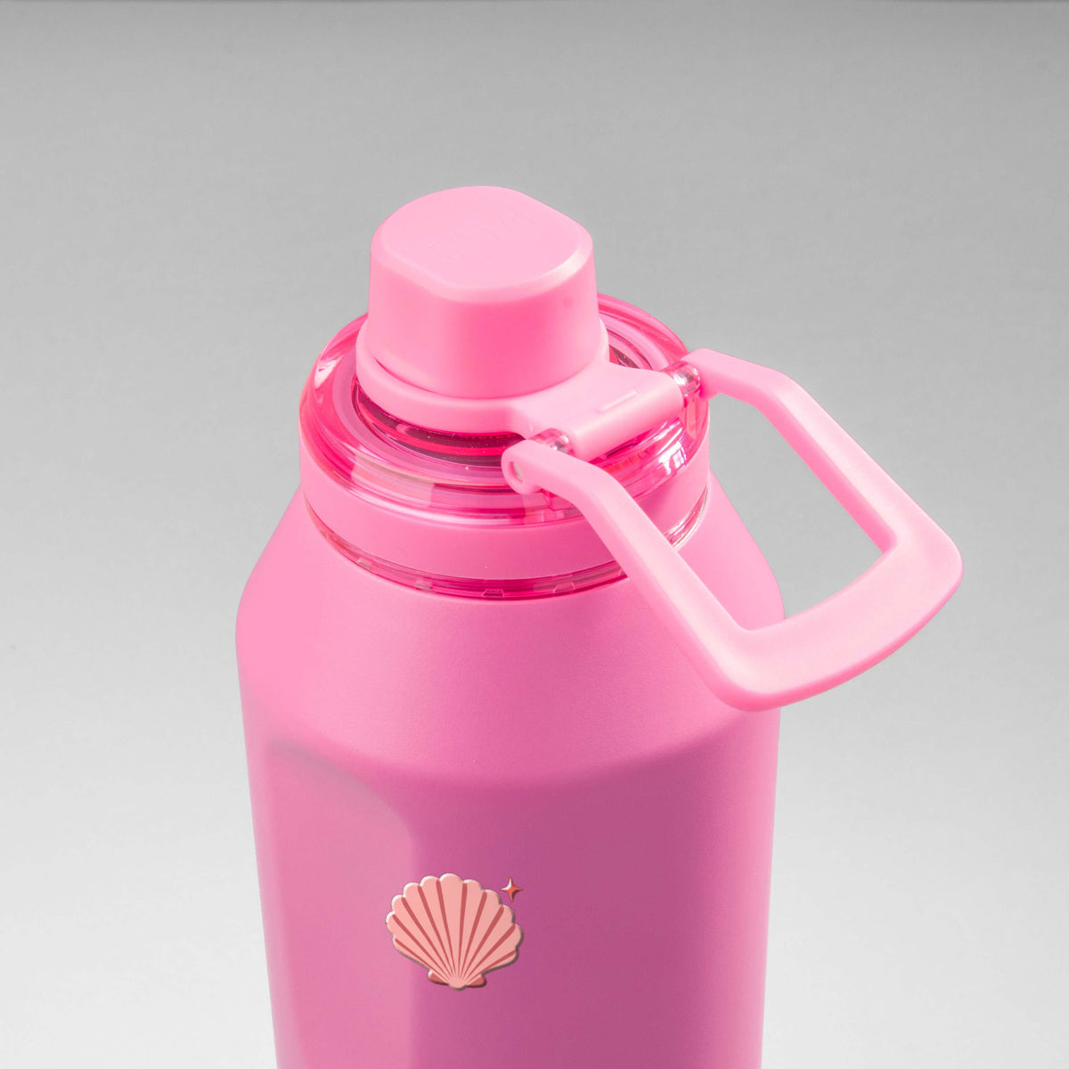 Garrafa Térmica PACCO Vyta 1200ml Ocean Blush Chiclete, vista de cima com a alça de lado