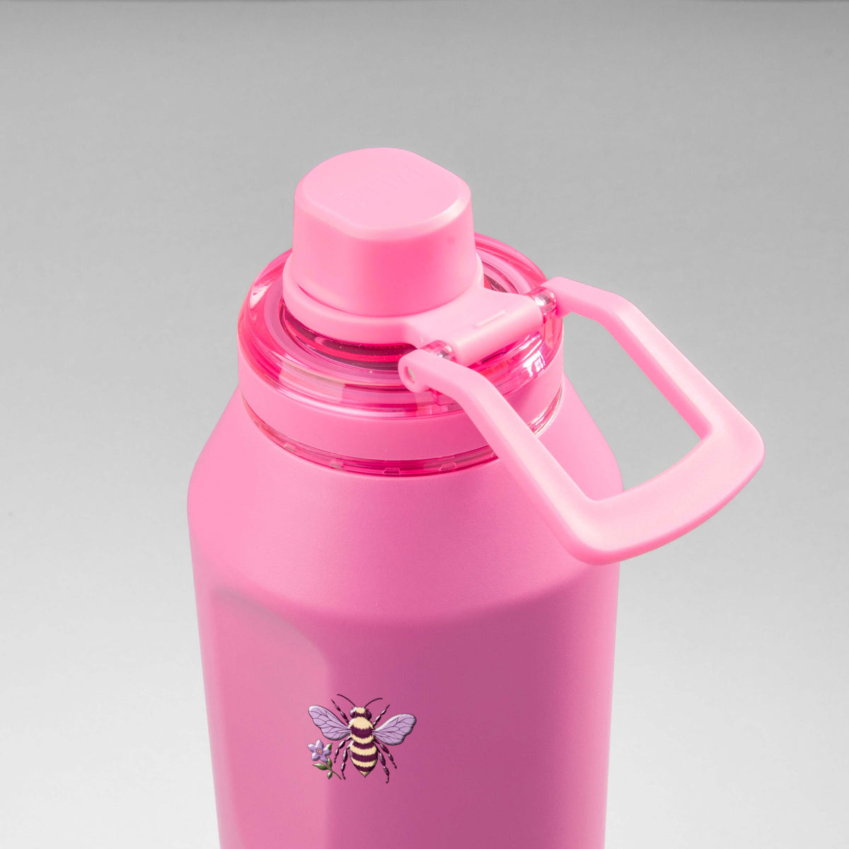 Garrafa Térmica PACCO Vyta 1200ml Lavanda Botânica Chiclete, vista de cima com a alça de lado